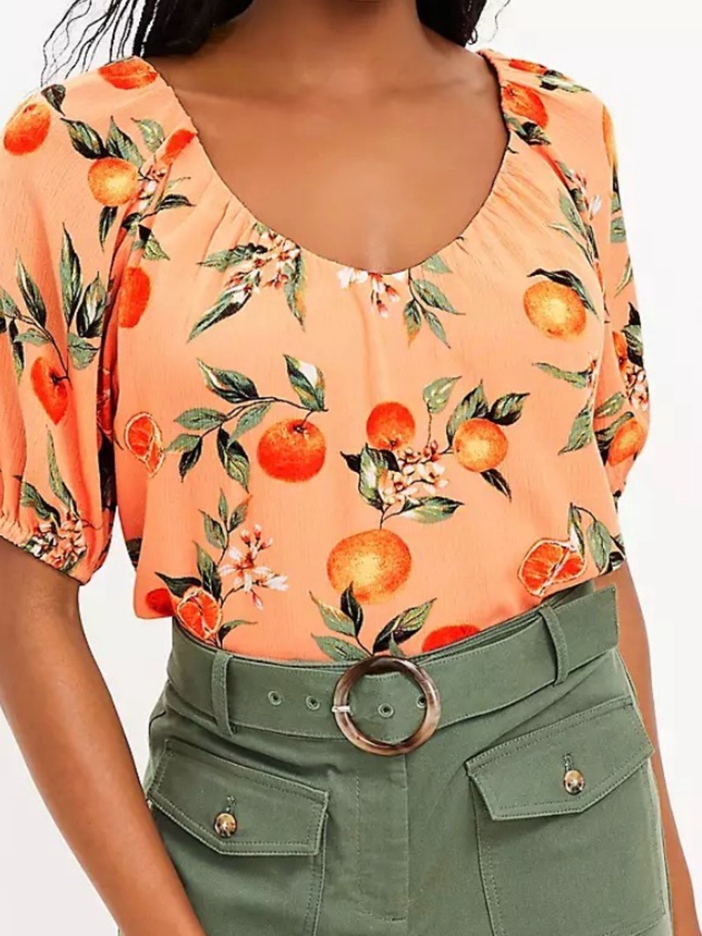 LOFT Peach Floral Petite Blouse